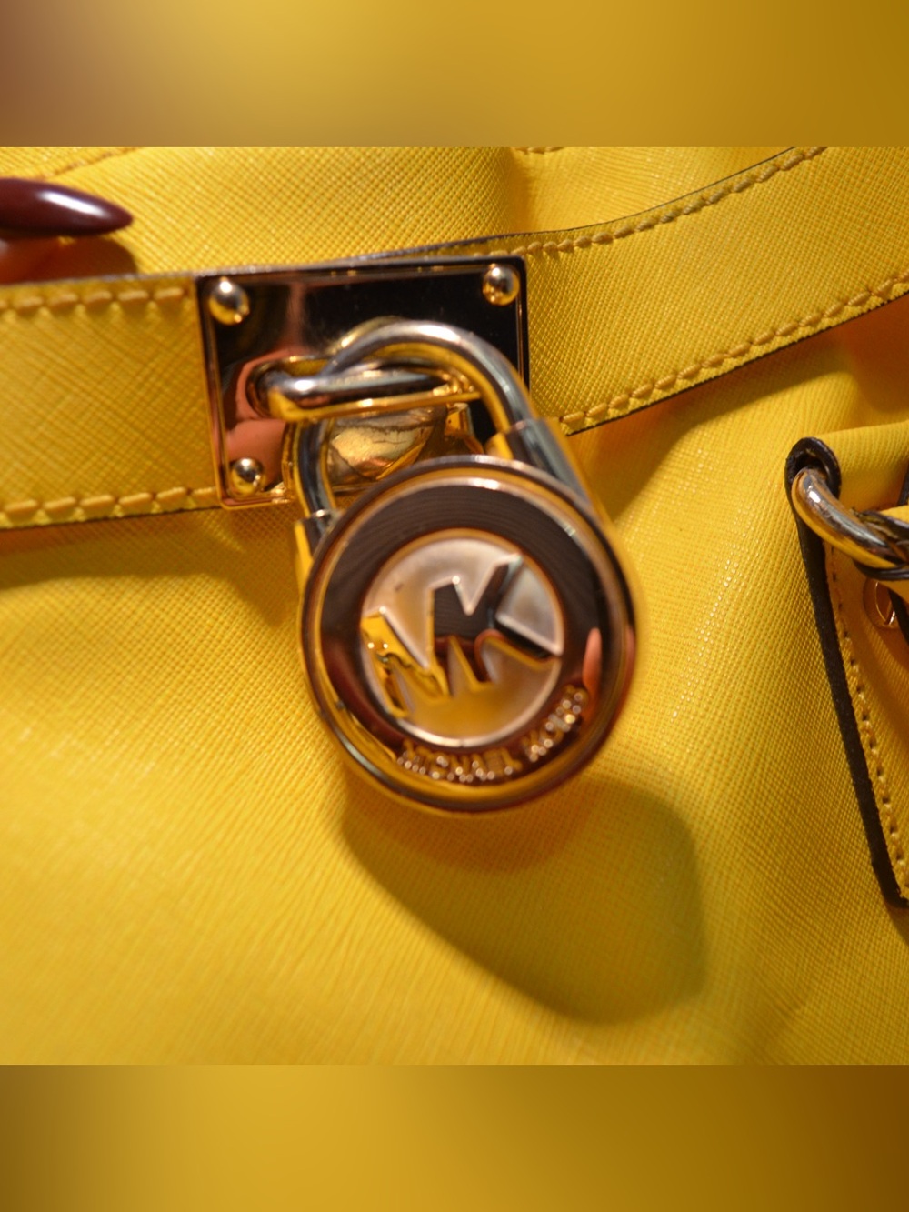 Michael Kors Bright Yellow Leather Tote with Gold Hardware - Picture 3 of 4